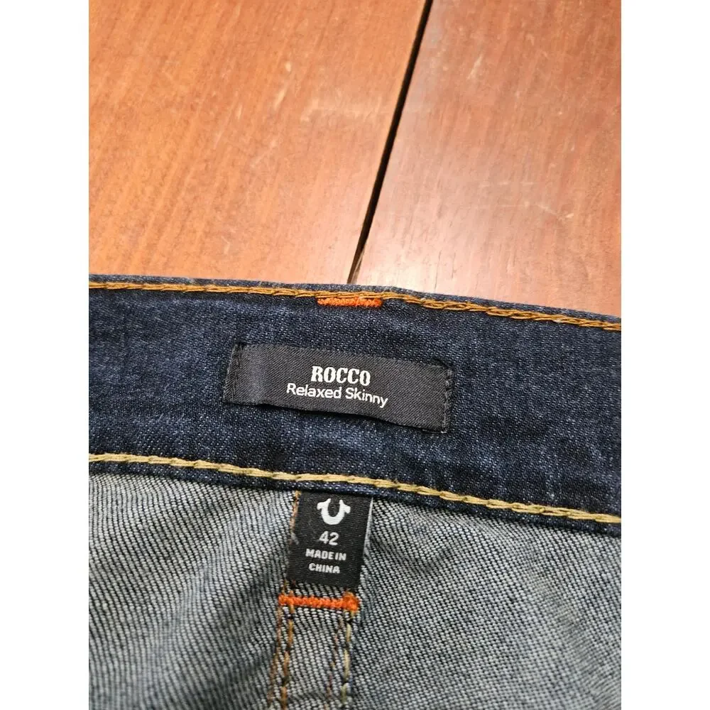 True Religion Rocco Relaxed Skinny Jeans Men 42 Dark Wash Flap Pocket Stretch